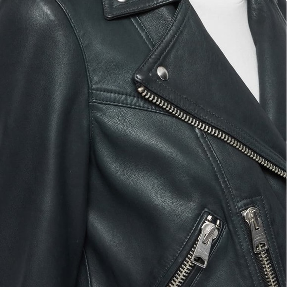 Blue All Saint Gidley Leather Biker Jacket - Picture 4 of 8